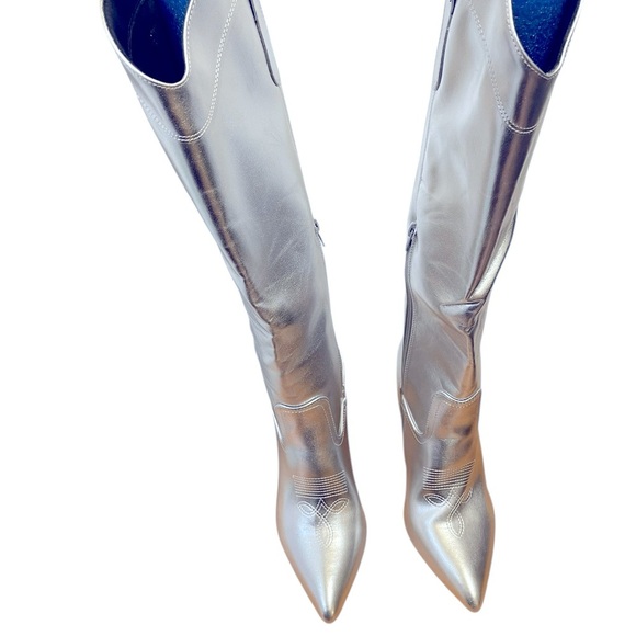 Wild Diva Silver Western Knee High Cowboy Stiletto Boots sz 10 NIB - Picture 9 of 11